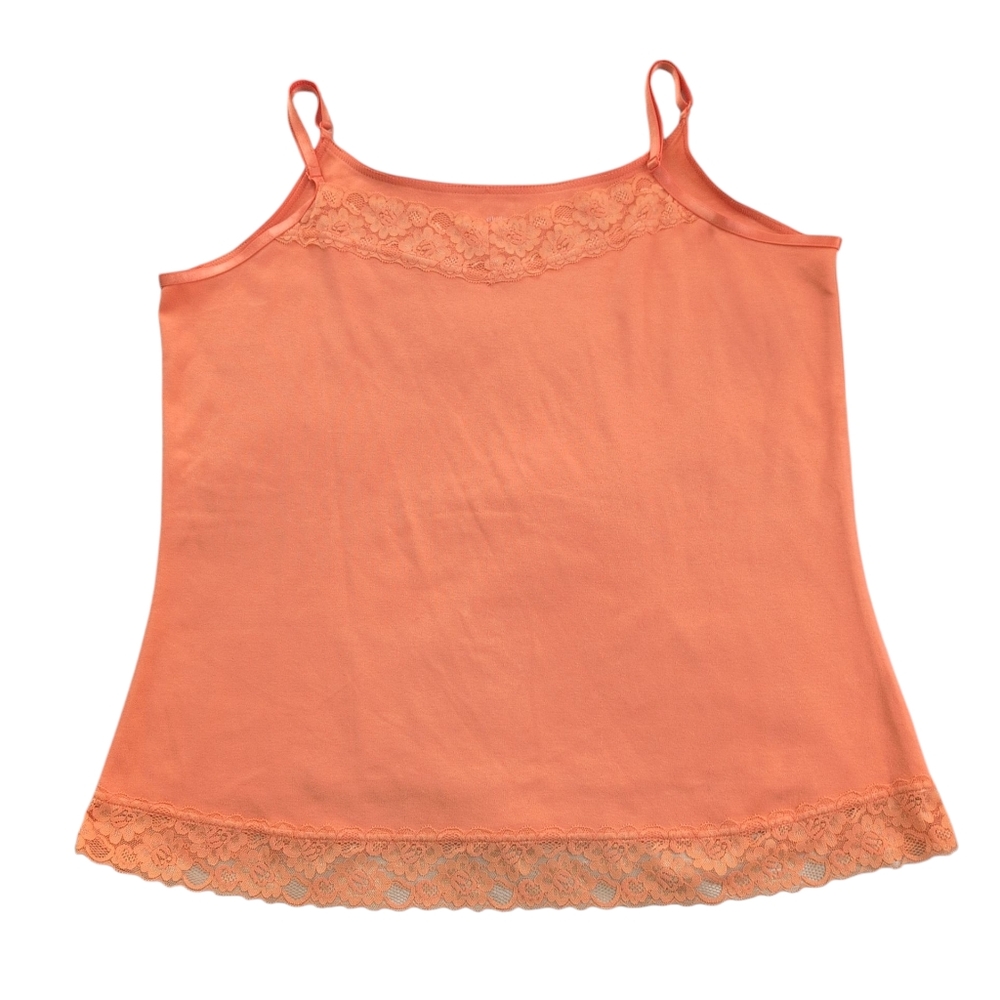 CJ Banks Tank Cami Women's 1X Orange Lace Trimmed Fairy Boho Festival Layering